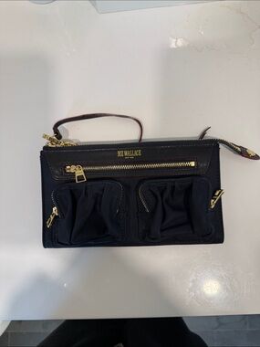 MZ Wallace Abbey Navy Nylon Wristlet with Gold Hardware